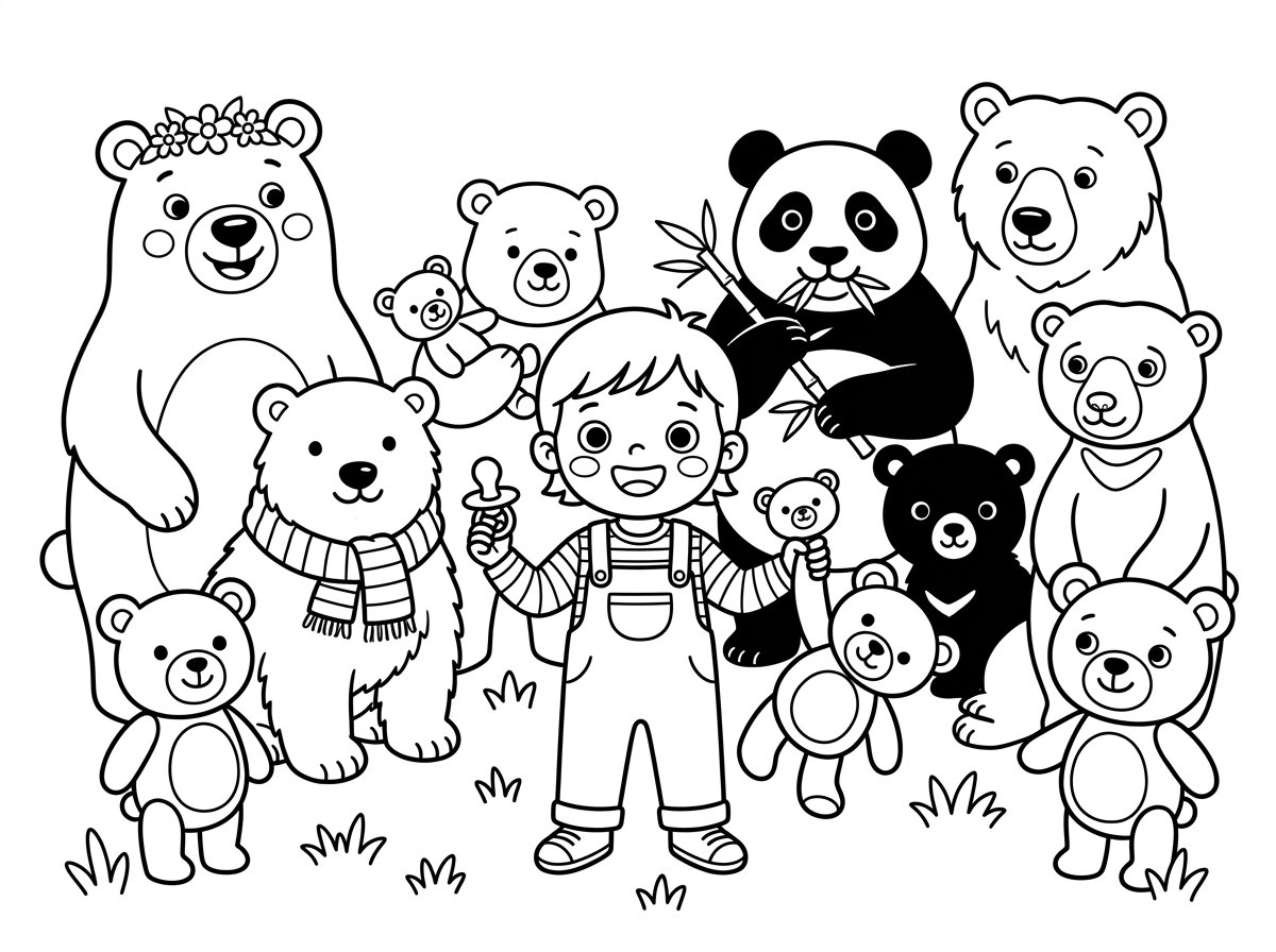 תכין לי דף צביעה
שרןאים ילד בן שלוש
מחזיק ביד מוצץ וביד השניה פרווה של דוב
ומסביבו המון סוגי דובים