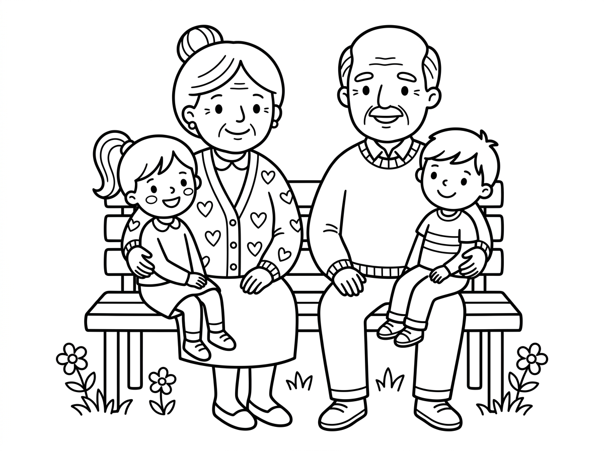 צייר לי ציור של סבא וסבתא עם הנכדים.