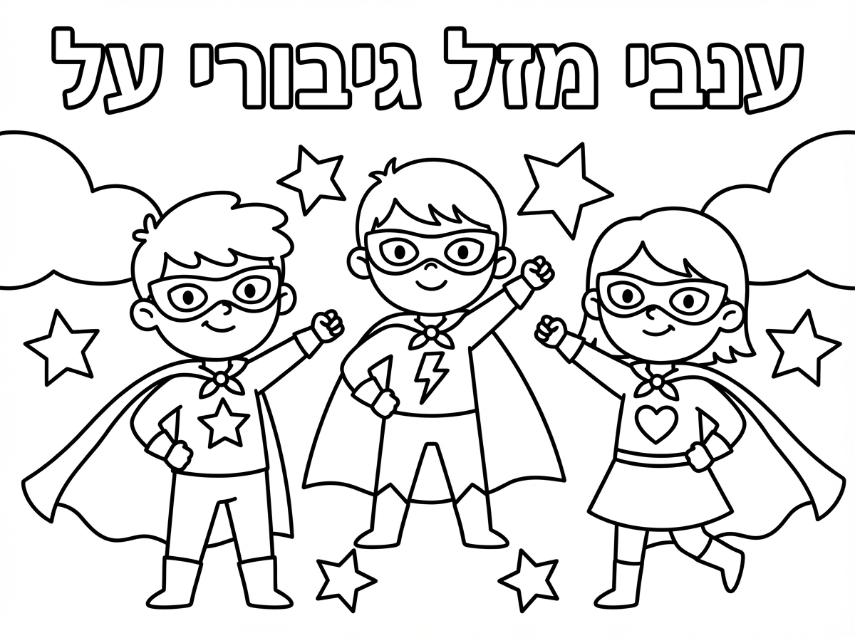 הי, אשמח שתיצור לי דף צביעה של ילדים שנראים כמו גיבורי על ויהיה כתות למעלה
ענבי מזל גיבורי על