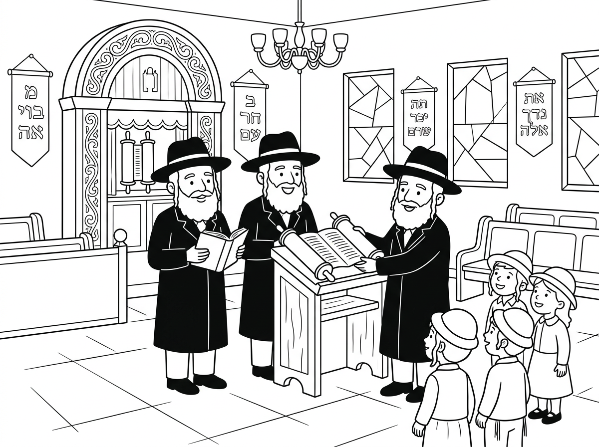 תעשה לי דף צביעה של אנשים חסידים חבדניקים ב770 בבית כנסת של הרבי מליובאוויטש