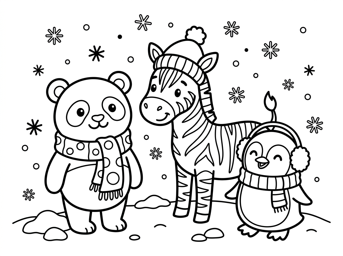 אתה יכול ליצור תמונה של דב פנדה, זברה ופנגויין בסופת שלגים?