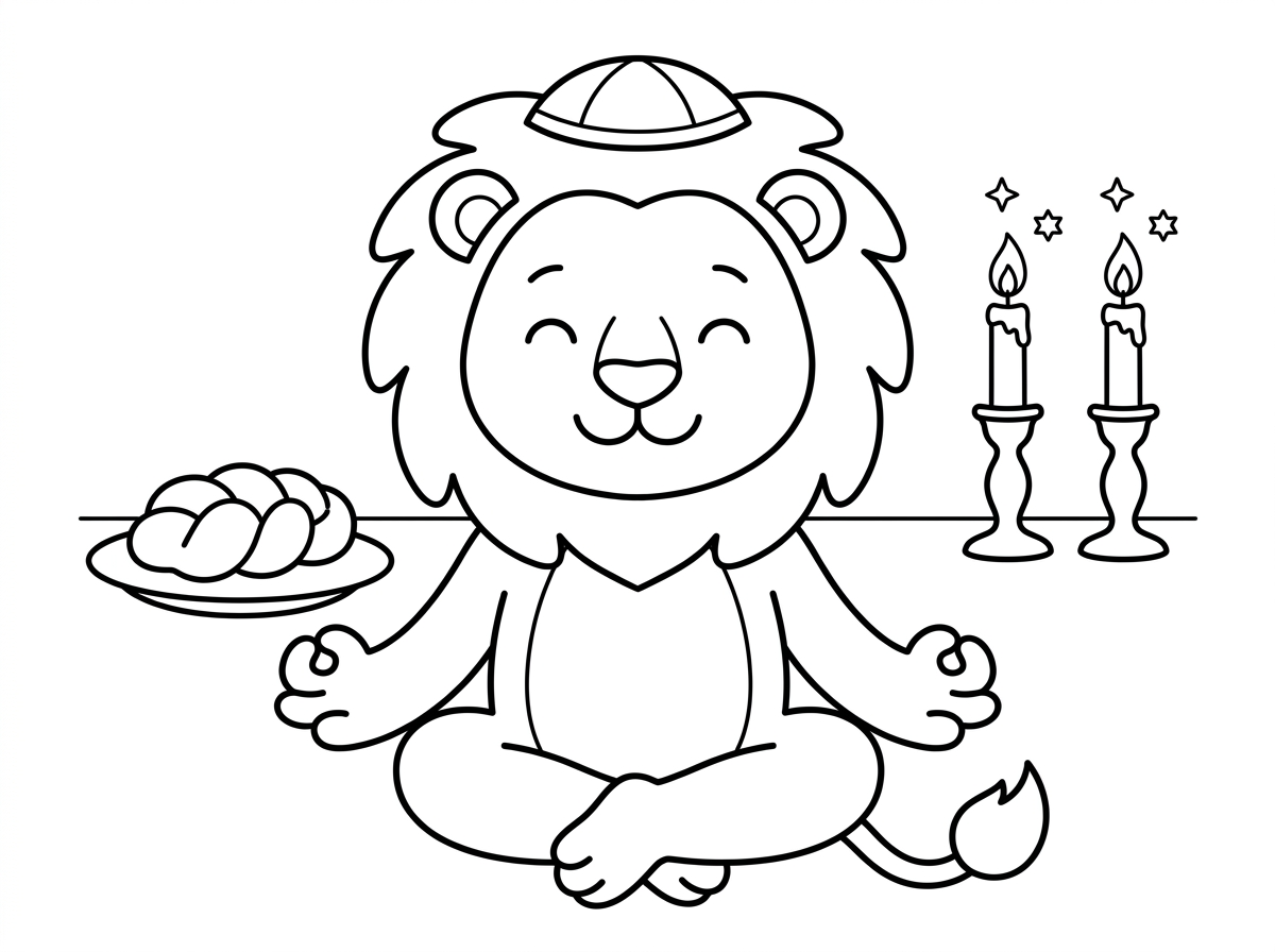 דף צביעה אריה יוגה קבלת שבת