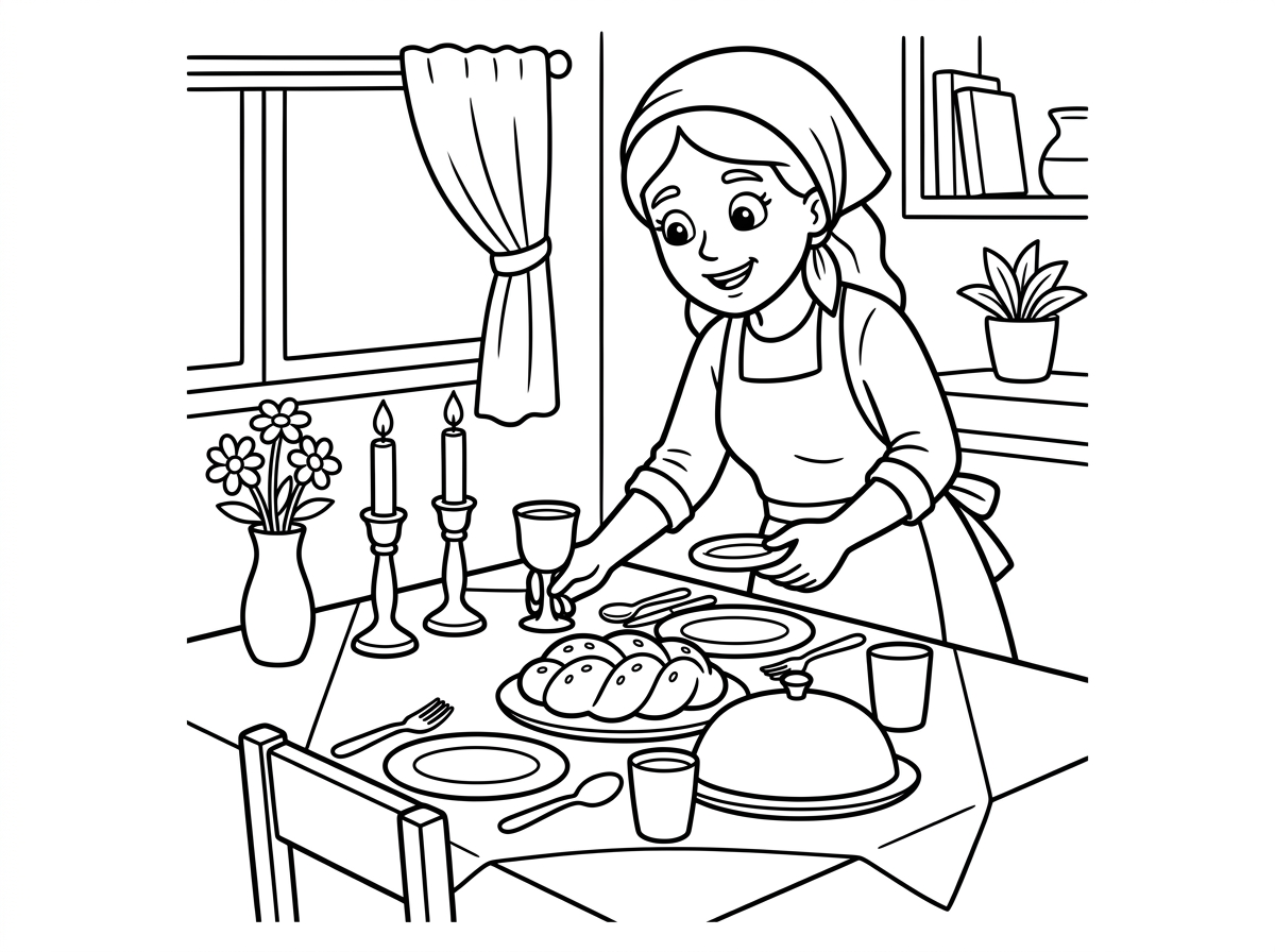 אמא מסדרת שולחן שבת