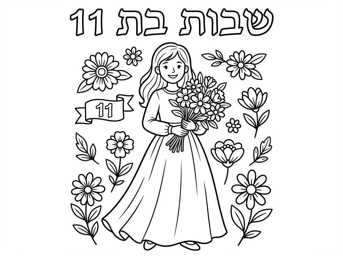 אפשר דף צביעה 
עם הכיתוב
שבות בת 11
עם ציורים קצת יותר בוגרים?
עם ילדה שמחזיקה זר פרחים, והיחדה לבושה עם חצאית ארוכה ושרוולים ארוכים?