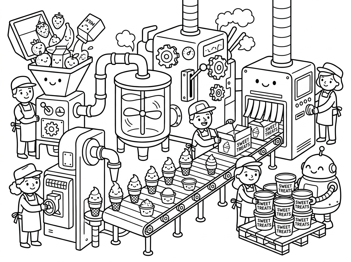 אני רוצה ציור של מפעל גלידה