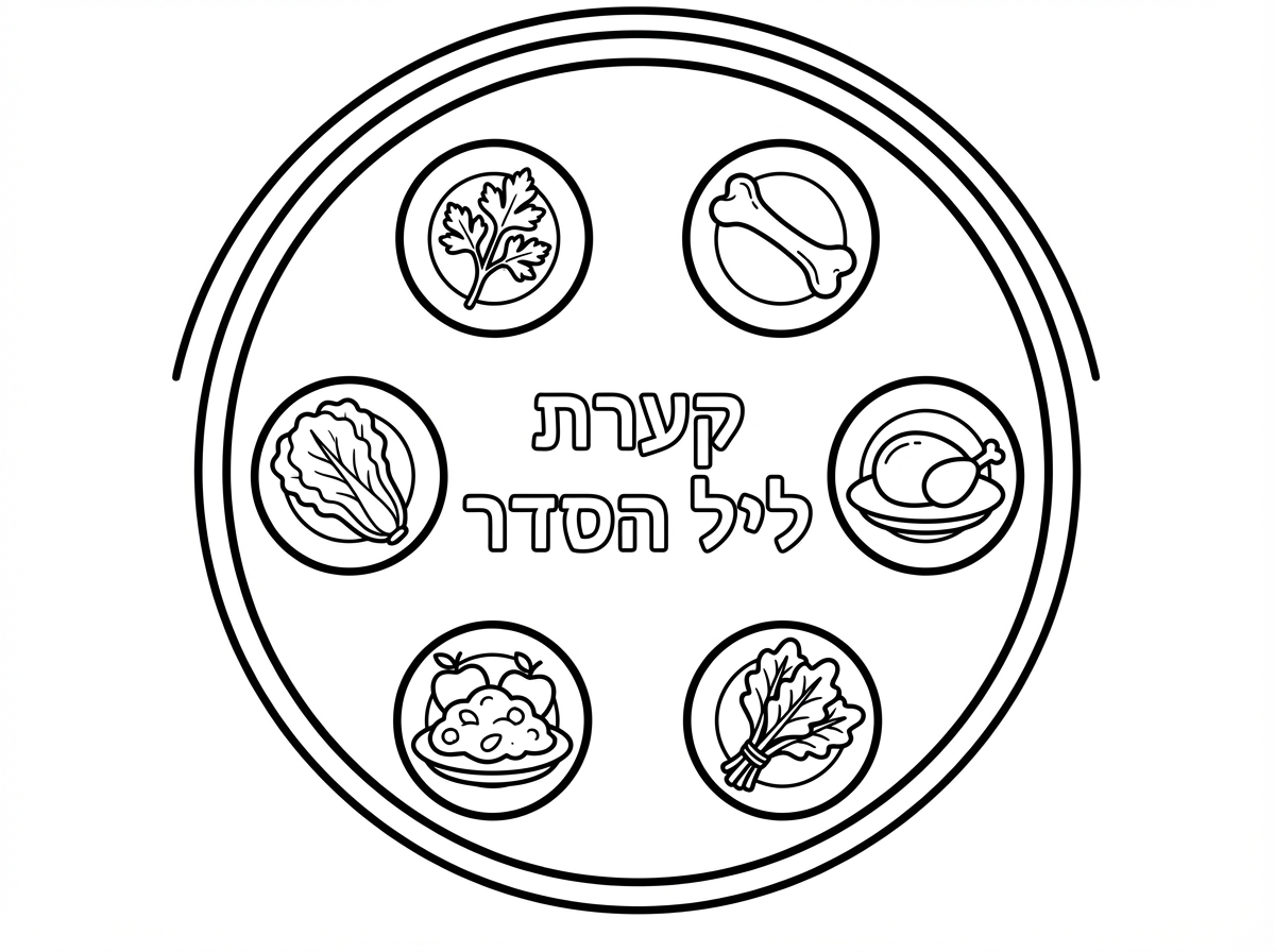 אתה יכול ליצור לי דף צביעה לפסח של קערת ליל הסדר. בצלחת וכל מאכל בצלחת קטנה בתוך הקערה הגדולה ובאמצע כתוב בכתב חלול קערת ליל הסדר