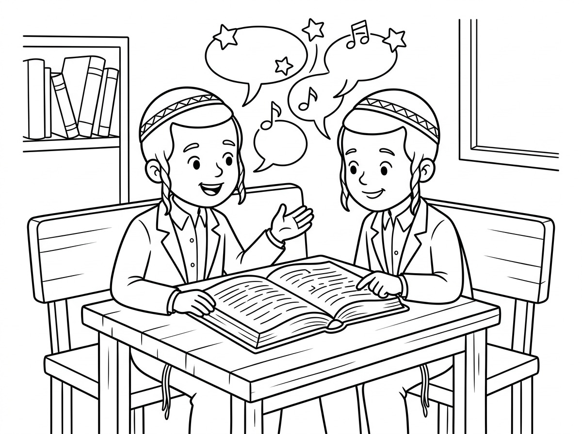 עכשיו אני רוצה ציור של בחורי ישיבה לומדים בקול