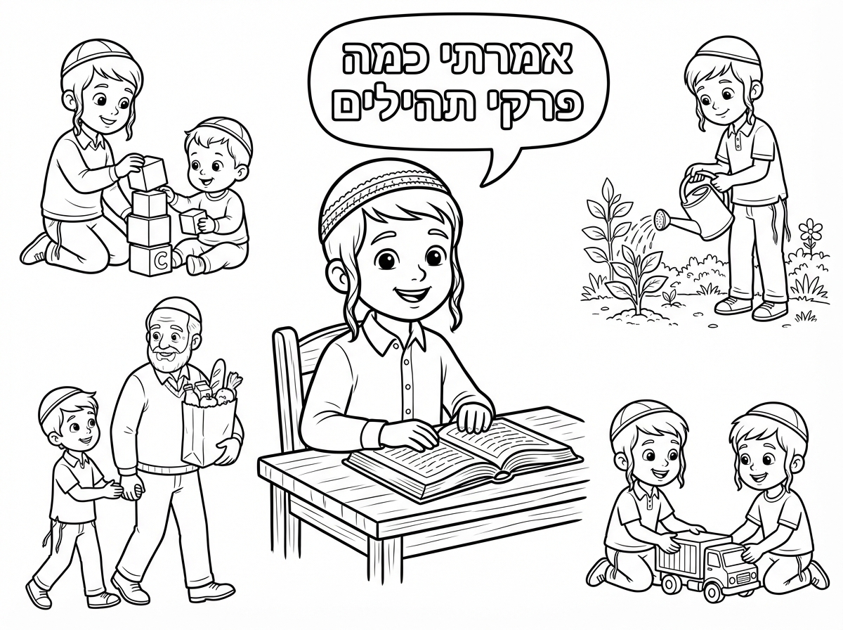 צריכה דף כזה עם ציור של בנים בלבד.
ולהוריד את ההדקלקת נרות.
במקומה,לשים אמרתי כמה פרקי תהילים