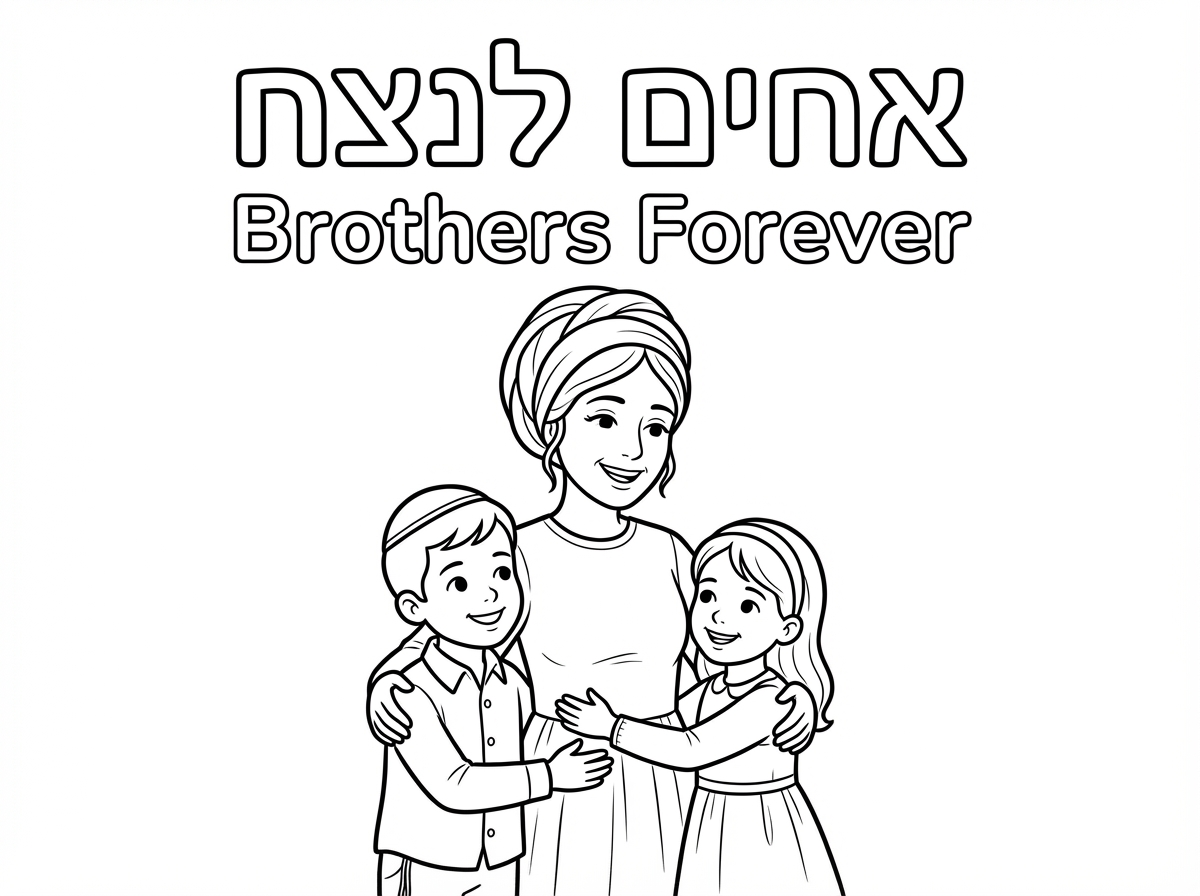 כריכה לספר שקוראים לו אחים לנצח עם אמא יהודיה ושתי ילדים יהודים