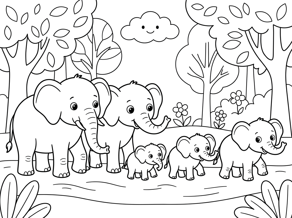 5 פילים 2 גדולים ו3 קטנים שלושת הקטנים תעשה כל אחד קצת יותר גדול מהשני והכל על רקע יער