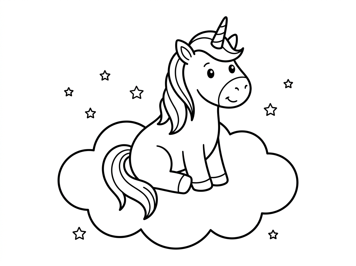 דף צביעה של חד קרן על ענן