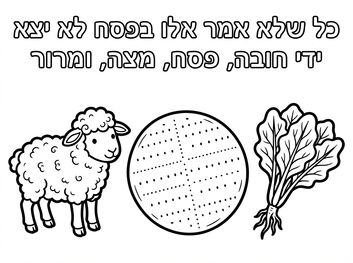 תעשה לי דף צביעה עם קורבן פסח מצה עגולה ומרור
וכתוב כל שלא אמר אלו בפסח לא יצא ידי חובה , פסח , מצה , ומרור