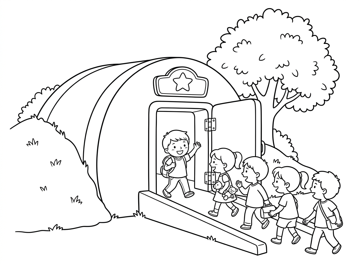 אז תעשה לי דף צביעה של ילדים שנכנס למיגונית