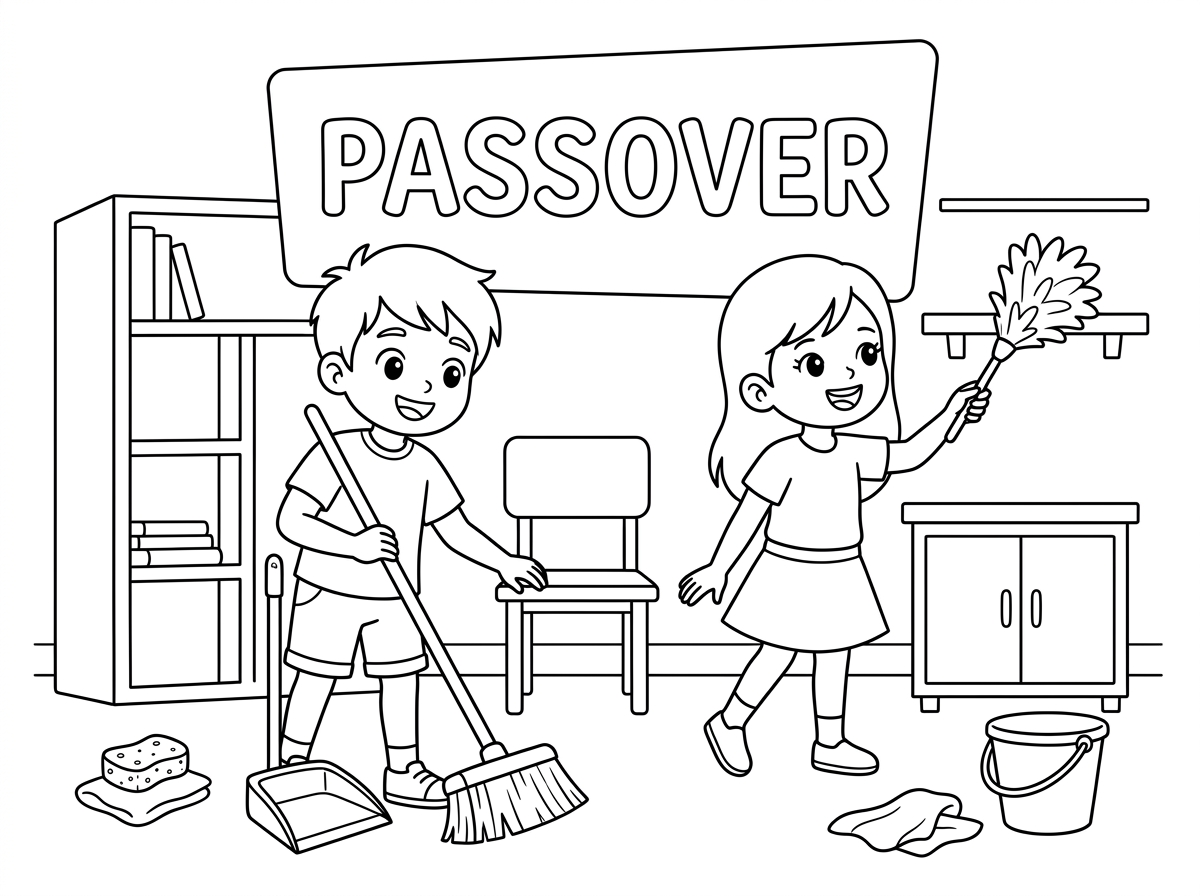 צור לי בבקשה דף צביעה בסגנון אנימה של ילד וילדה מנקים לפסח