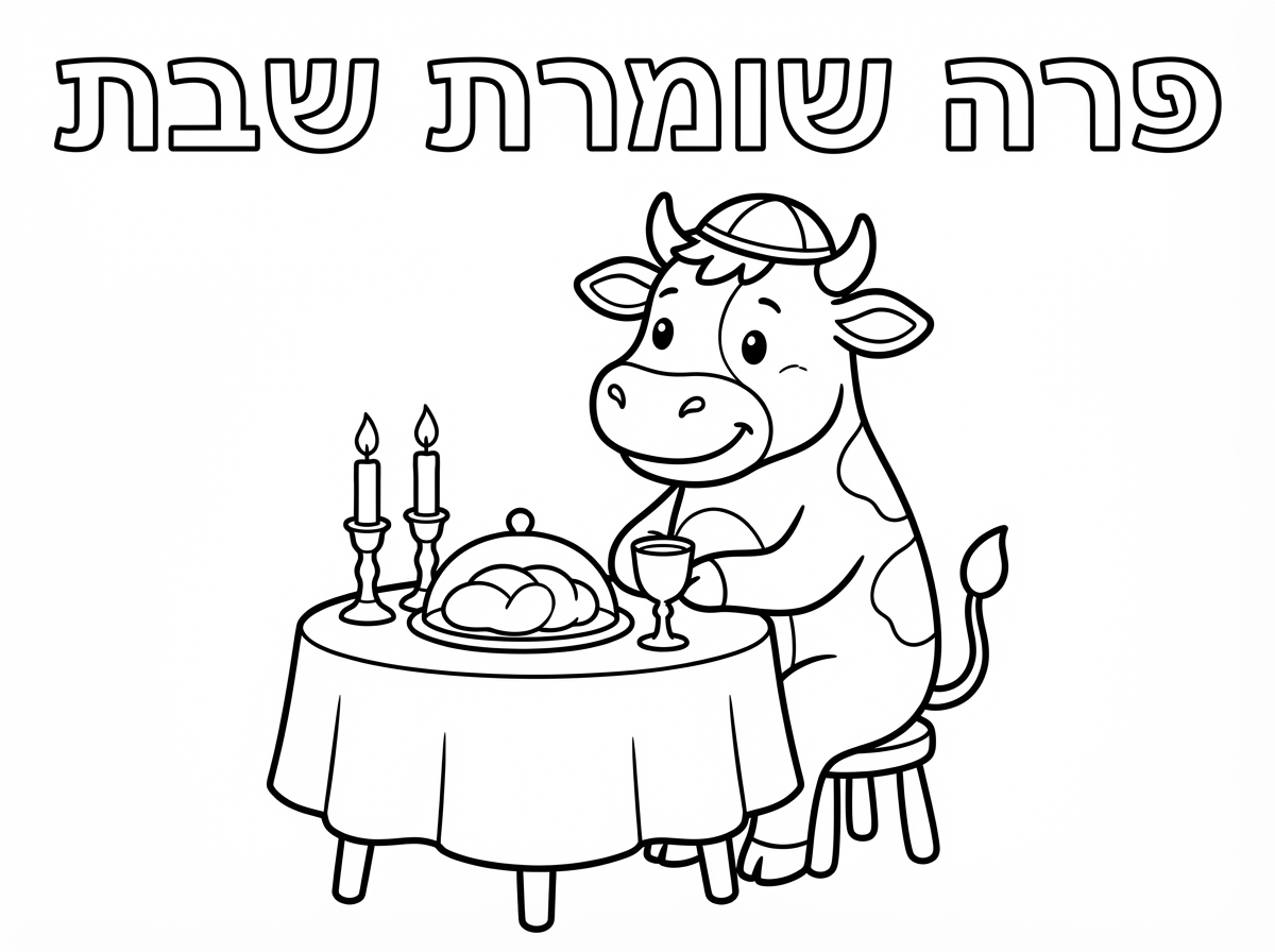 אפשר בבקשה פרה 
שכתוב לידה פרה שומרת שבת
דף לצביעה