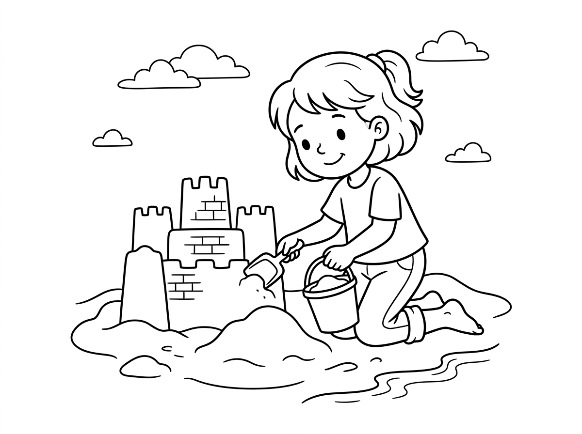 תעשה לי ציור של ילדה שמשחקת בחול