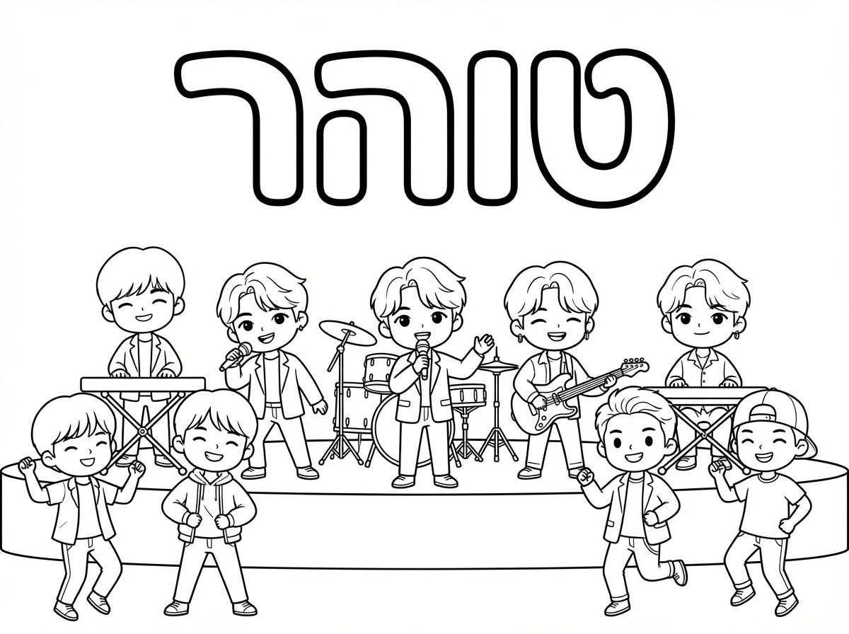 עכשיו תיצור לי דף של קיי פופ לצביעה עם השם טוהר