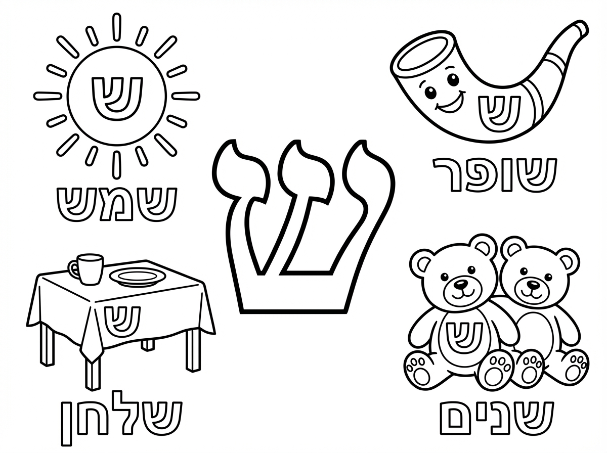 תיצור דף צביעה של חפצים שיש בהם את האות ש