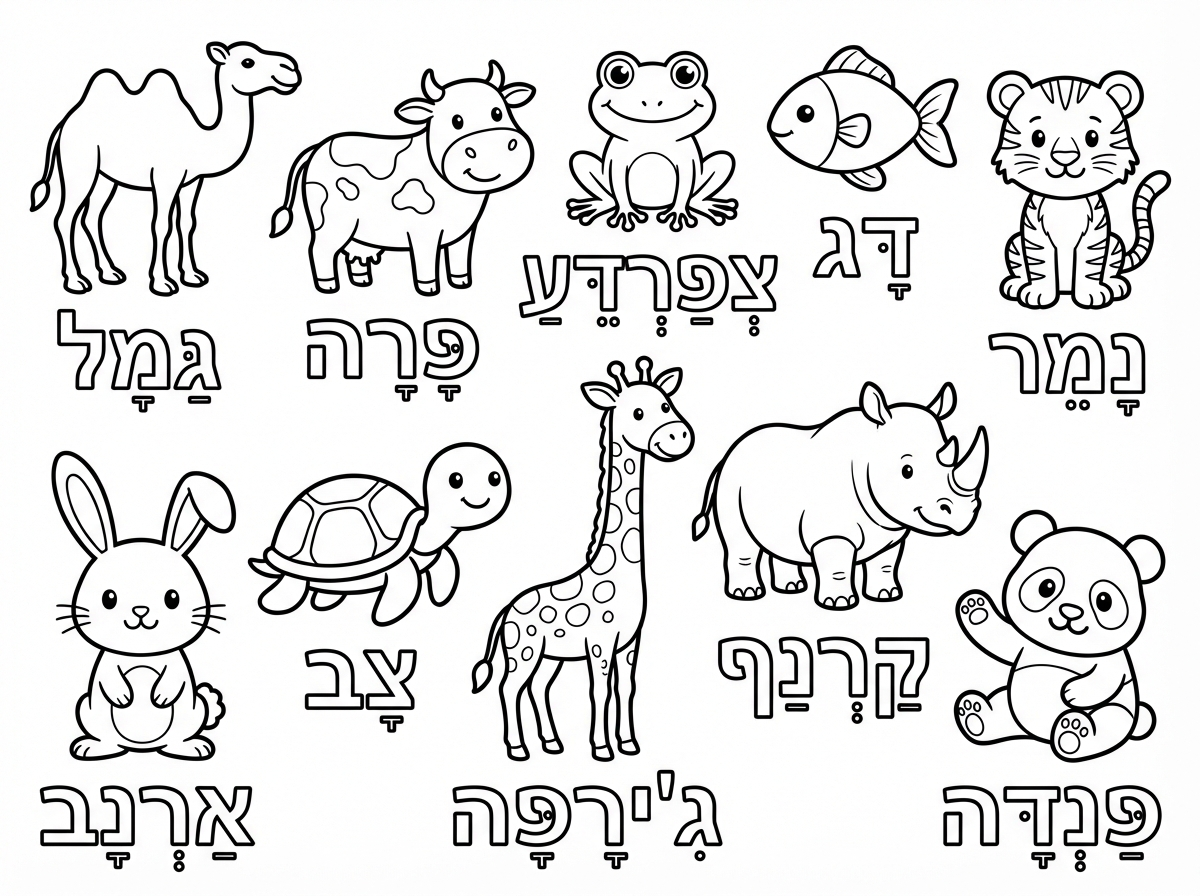 צור דף  צביעה 10 לבעלי חיים שיש להם הניקוד קמץ המילה.