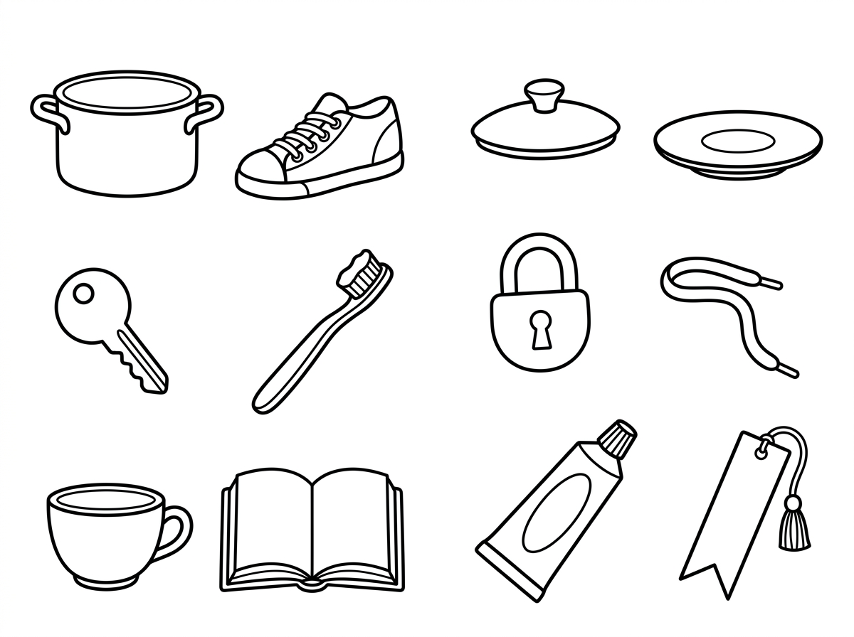 צור דף ציור של 6 פריטים העשויים מ 2 חלקים. לדוגמה סיר ומכסה. כדי לקשר בין הפריטים על ידי עיפרון. צריך להיות שניתן להעביר קו בין הפריטים בלי לעבור על קו אחד על השני.