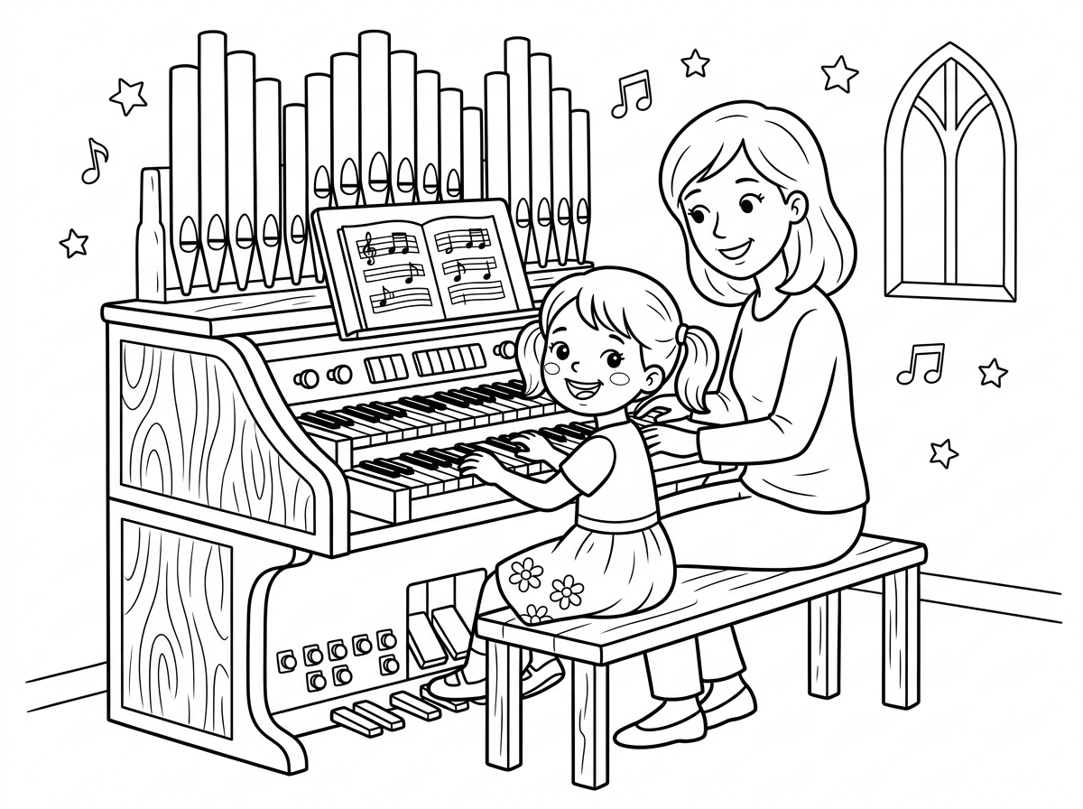 ילדה בת 6 מנגנת באורגן יחד עם אימא שלה