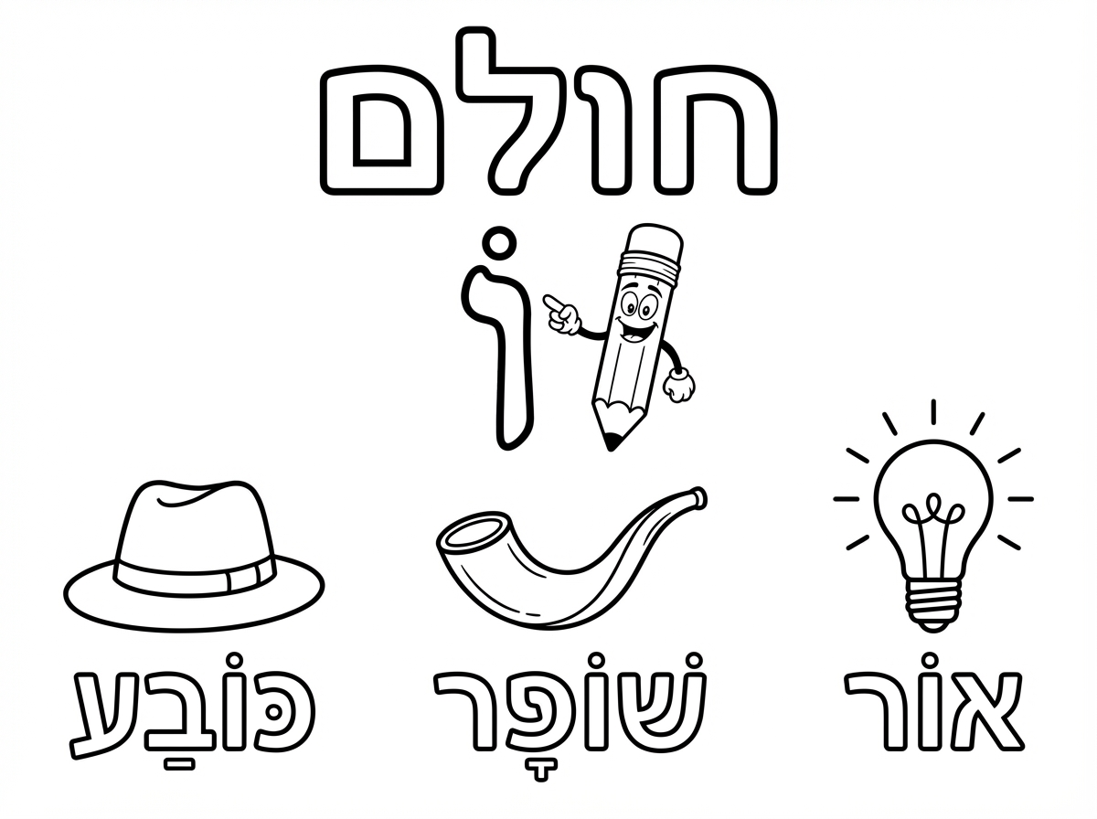 תכין לי דף צביעה על התנועה חולם. עם מילים שמשלבות את התנועה הזאת