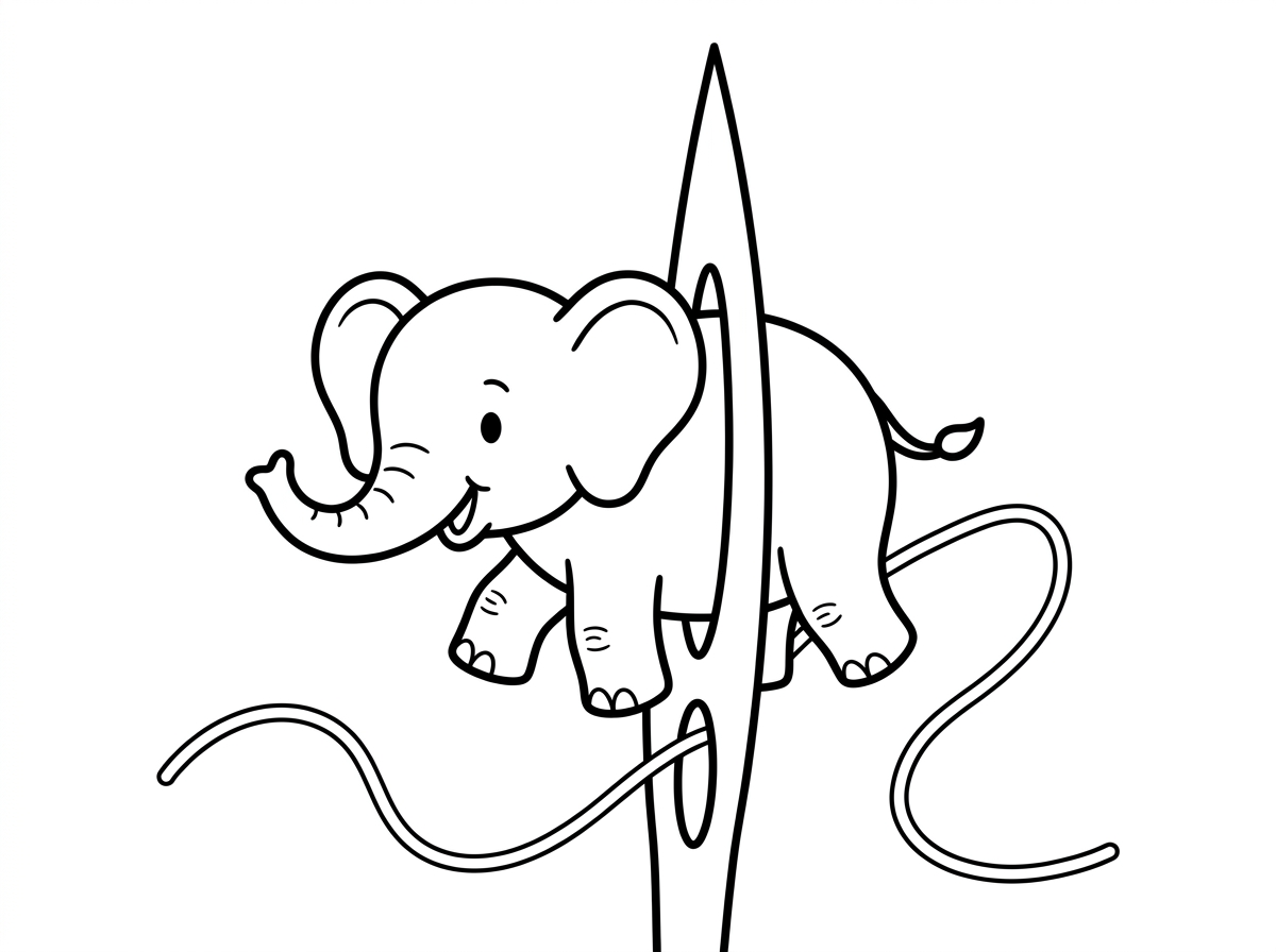 אני רוצה ציור של פיל נכנס בחור של המחט ביחד עם החוט תפירה