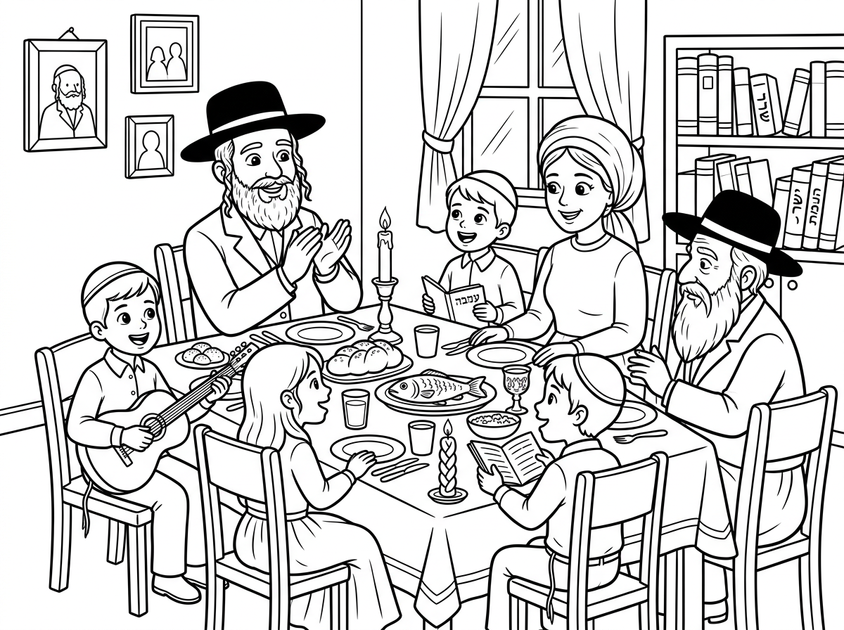 שבוע טוב.
תכין לי תמונה מתאימה לסעודת מלווה מלכה שמחה במשפחה חסידית עם הרבה פרטים שמתאימים למלווה מלכה