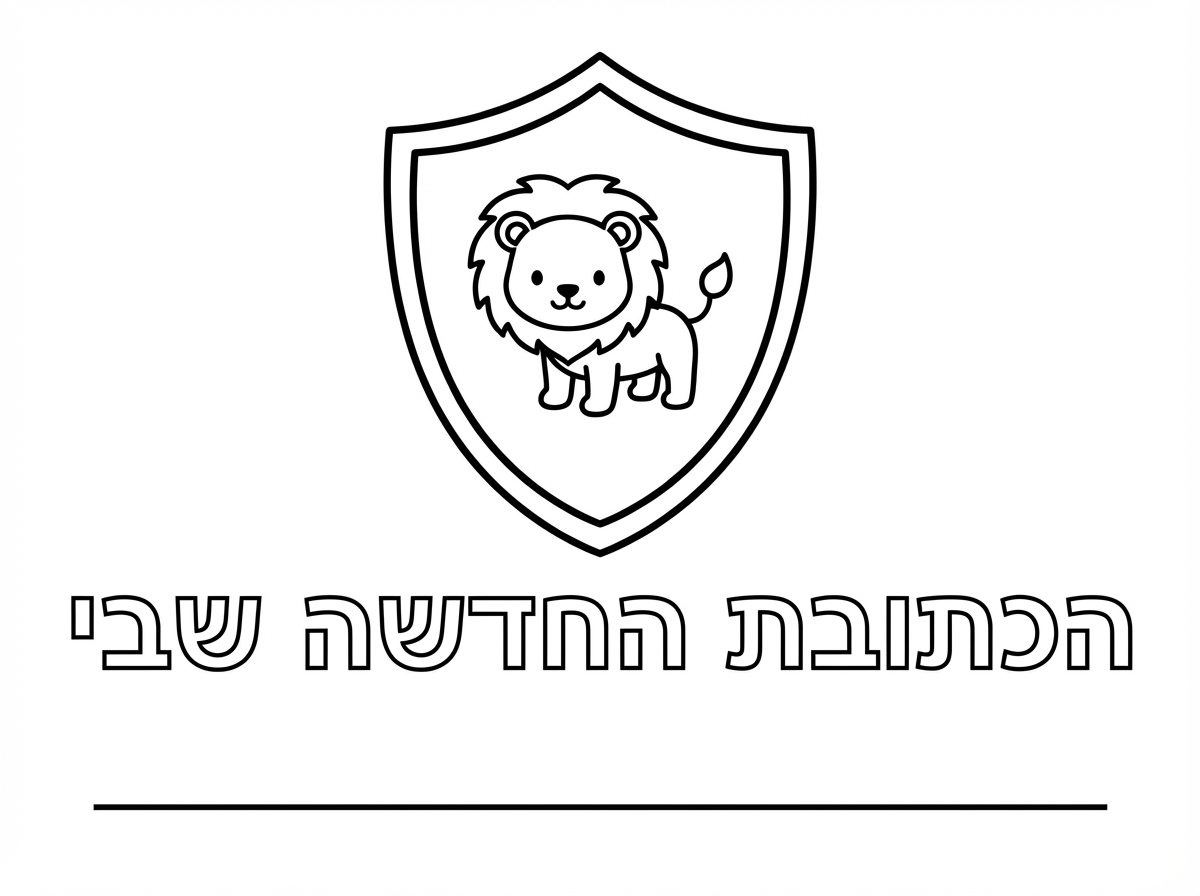 אבקש ציור לצביעה של מגן ובתוכו אריה קטן והכתובת החדשה שבי עם קו תחתון שבו יוכלו לרשום מה הכוח של הילד
