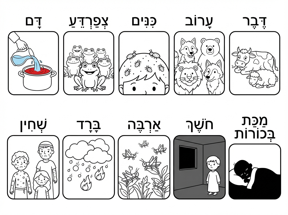 היי
תיצור לי דף צביעה של עשרת המכות ומעל כל מכה שיהיה כתוב את השם שלה בעברית