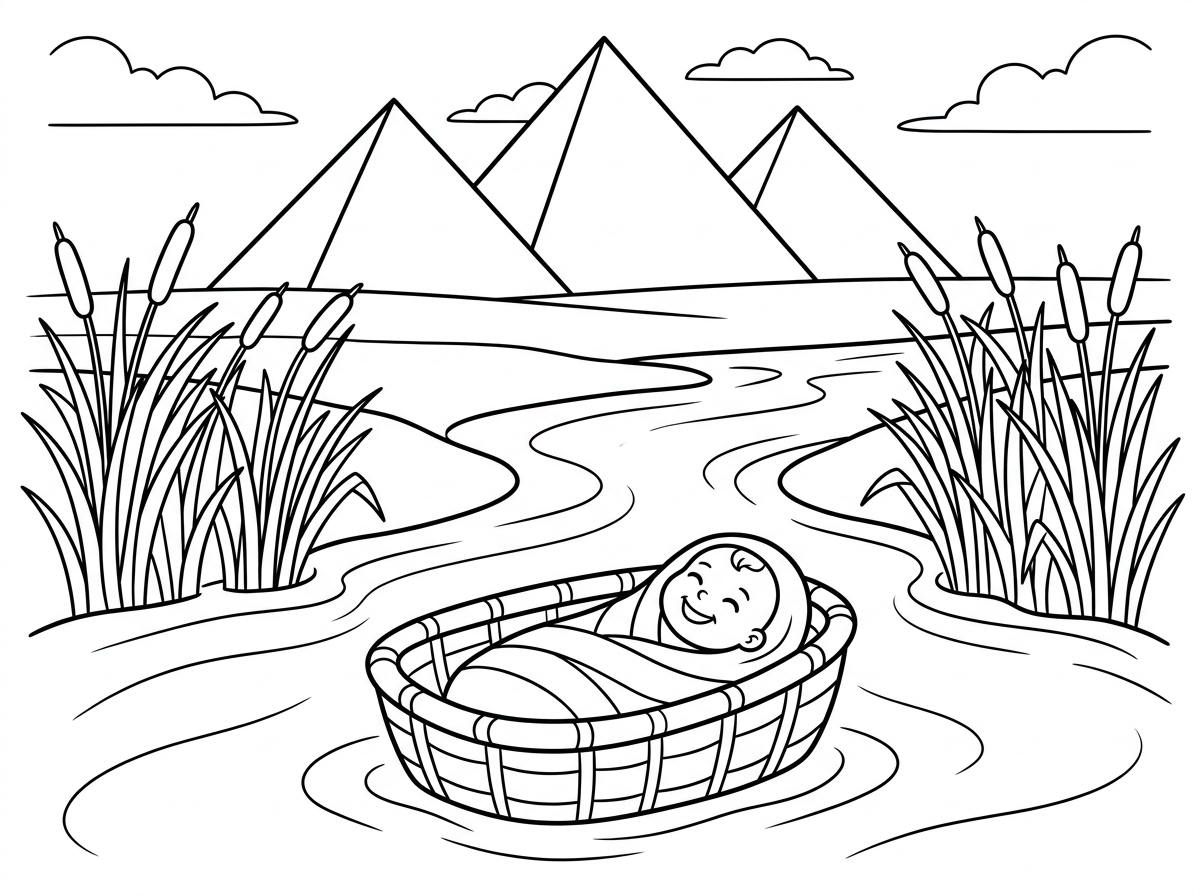 במקום הסירה,תיבה מקני סוף עם תינוק ובלי שמש