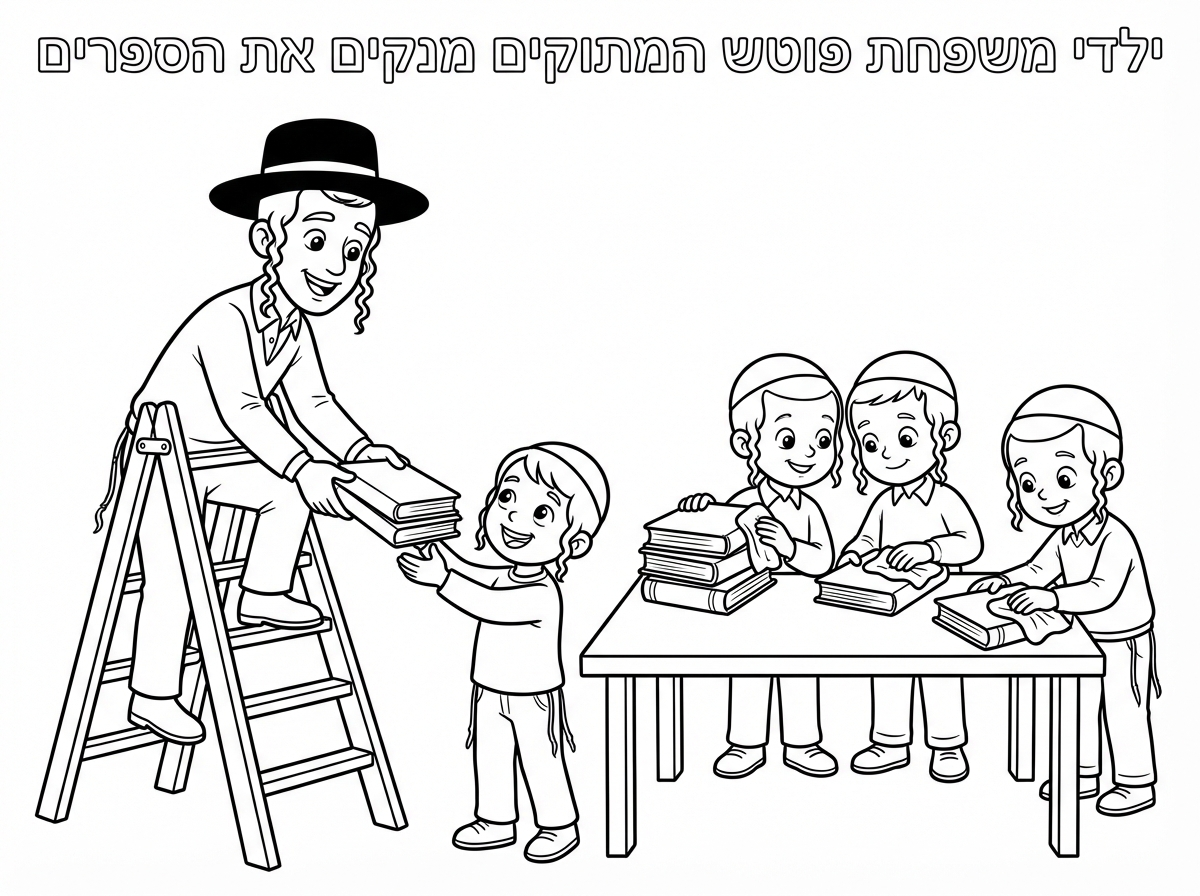 יפה מאוד
אני צריך מסביב לשולחן רק 3 בנים
להוסיף טקסט: ילדי משפחת פוטש המתוקים מנקים את הספרים