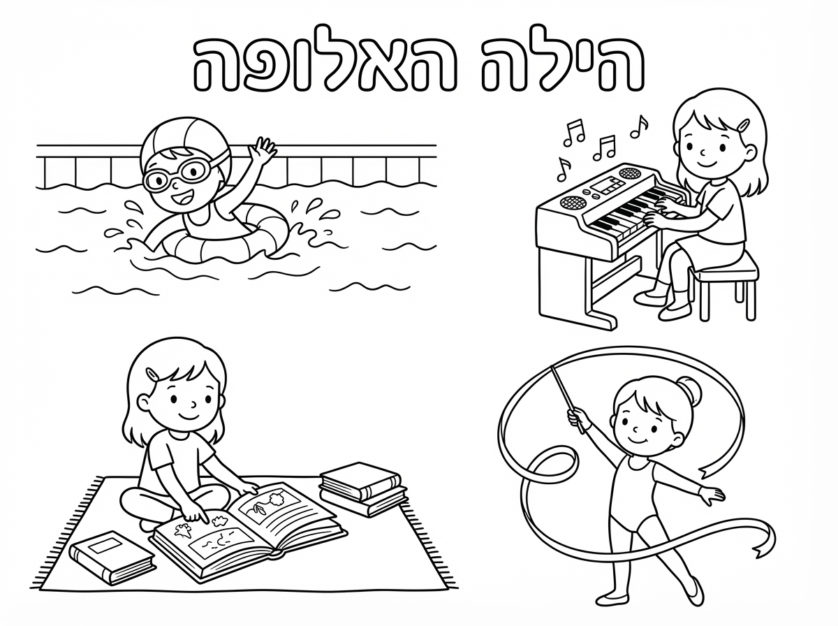 לשלב בציור אחד ילדה בת 6 שוחה בבריכה, מנגנת באורגן, לומדת לקרוא ומתעמלת אומנותית. ולכתוב הילה האלופה.