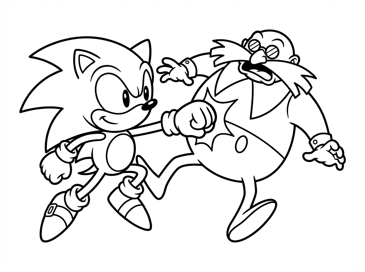 מצויין עכשיו תכין לי ציור של סוניק כשהוא רץ ונותן אגרוף לדוקטור אגמן