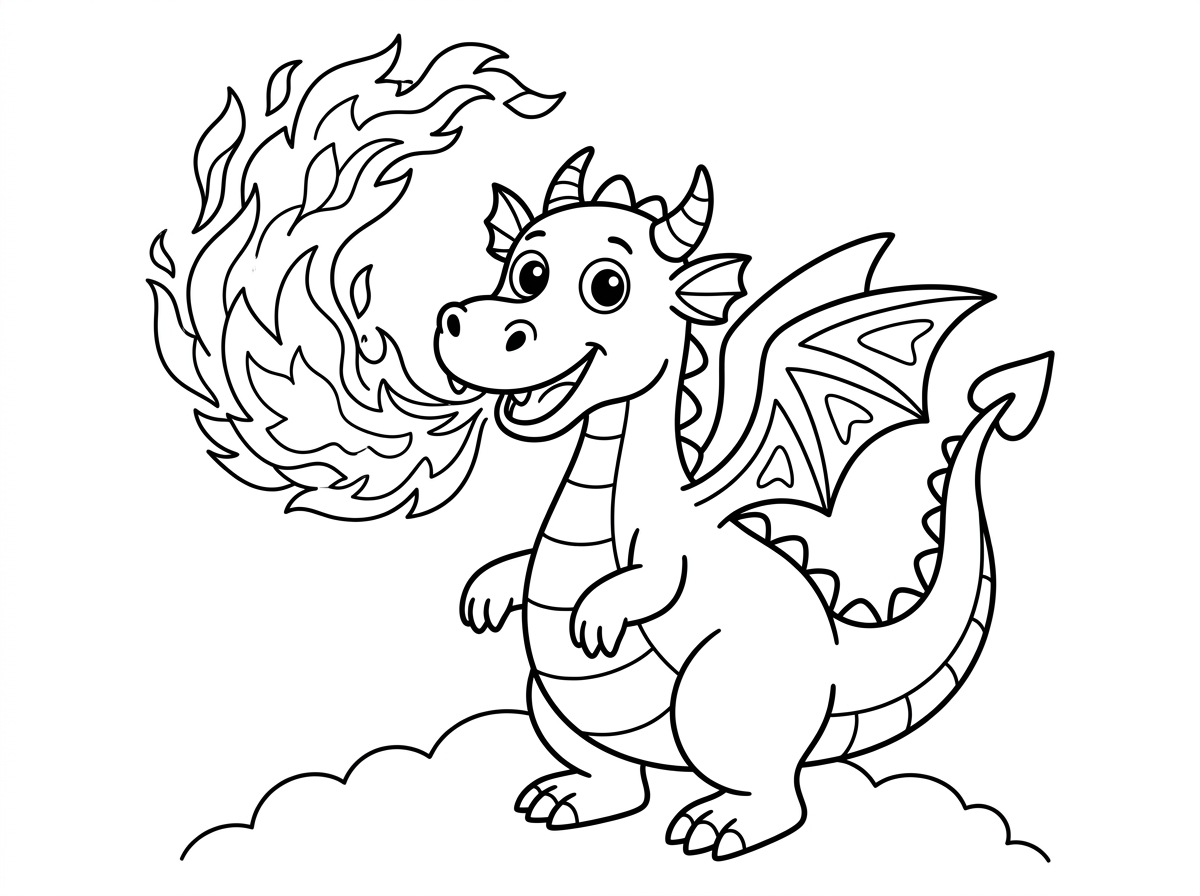 דף צביעה של דרקון שיורק אש