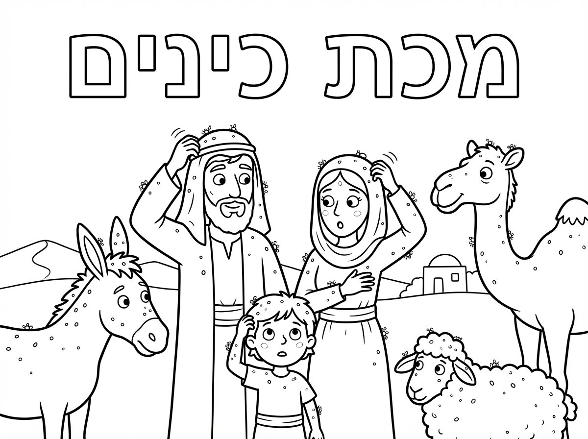 עכשיו דף צביעה של מכת כינים וכתוב מכת כינים