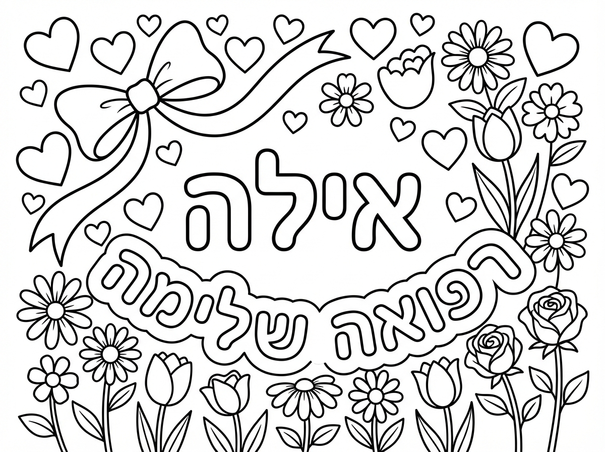 היי אשמח לדף צביעה עם השם אילה
רפואה שלימה
עם לבבות פפיון ופרחים