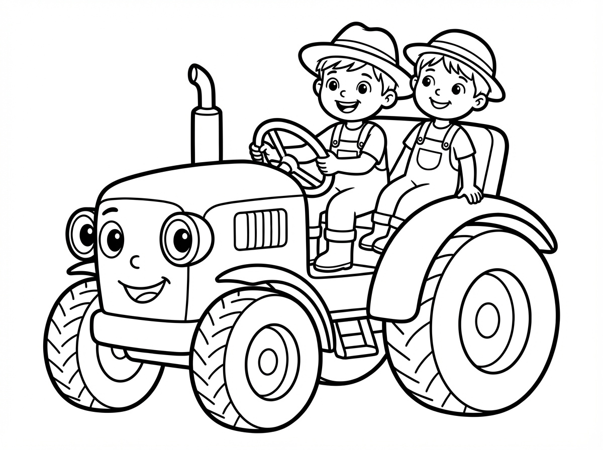 צייר לי ילדים יושבים על טרקטור