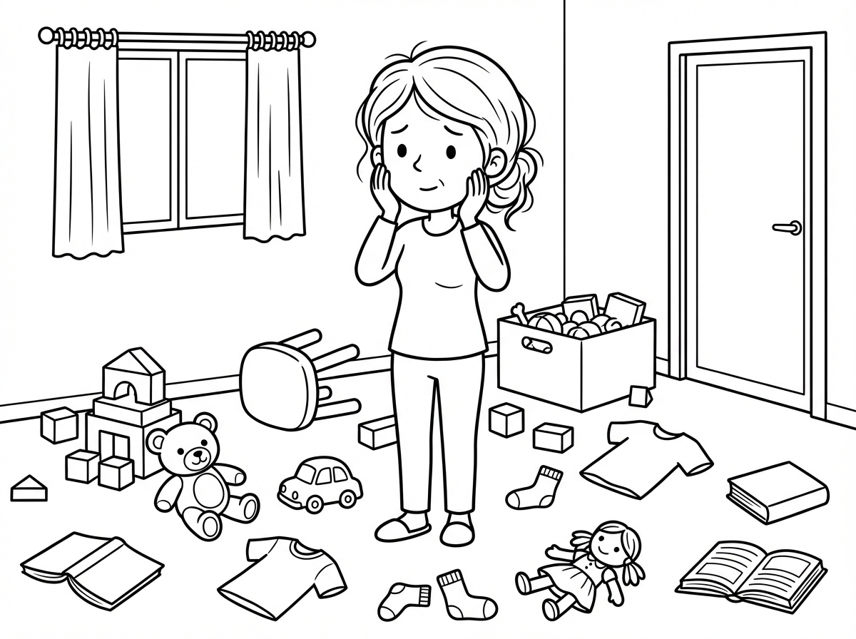 תצייר לי איך נראה אמא עומדת חסר עצות כשהילדים בילגנו את החדר