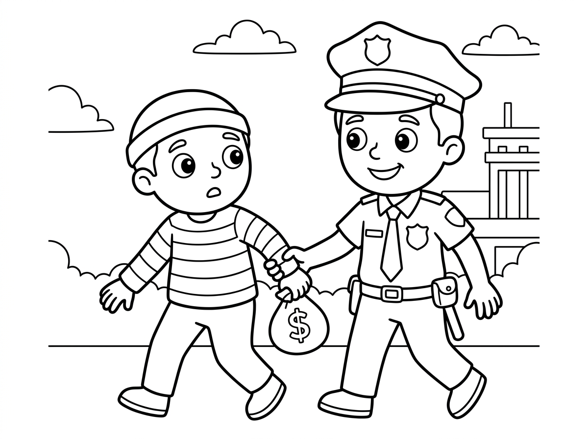 דף צביעה של שוטר תופס גנב
