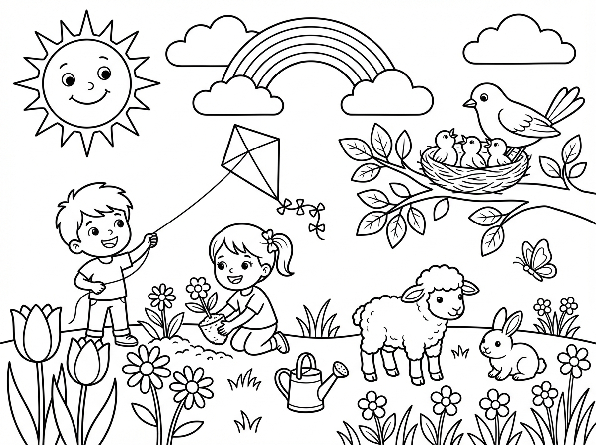 דף צביעה של אווירת אביב- איך יודעים שבא אביב