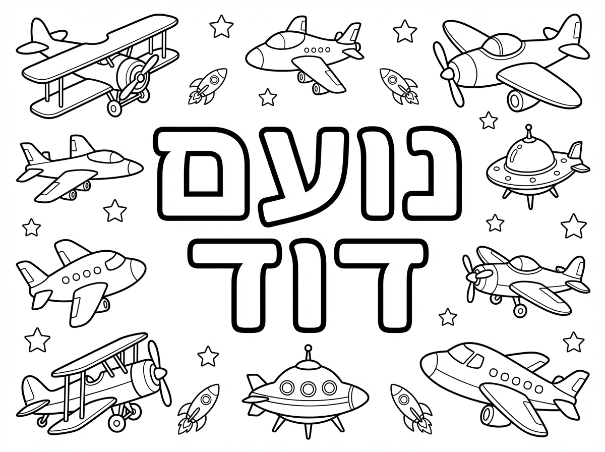 תכין לי דף שכתוב עליו
נועם דוד  עם מטוים וחלליות