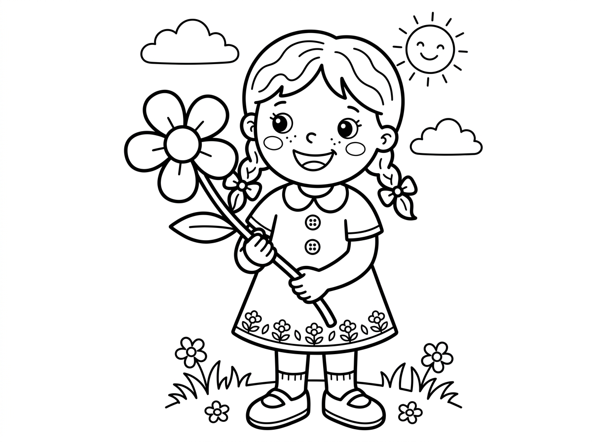 אני רוצה ילדה שהולכת בשמחה ילדה יפה שמחזיקה  פרח