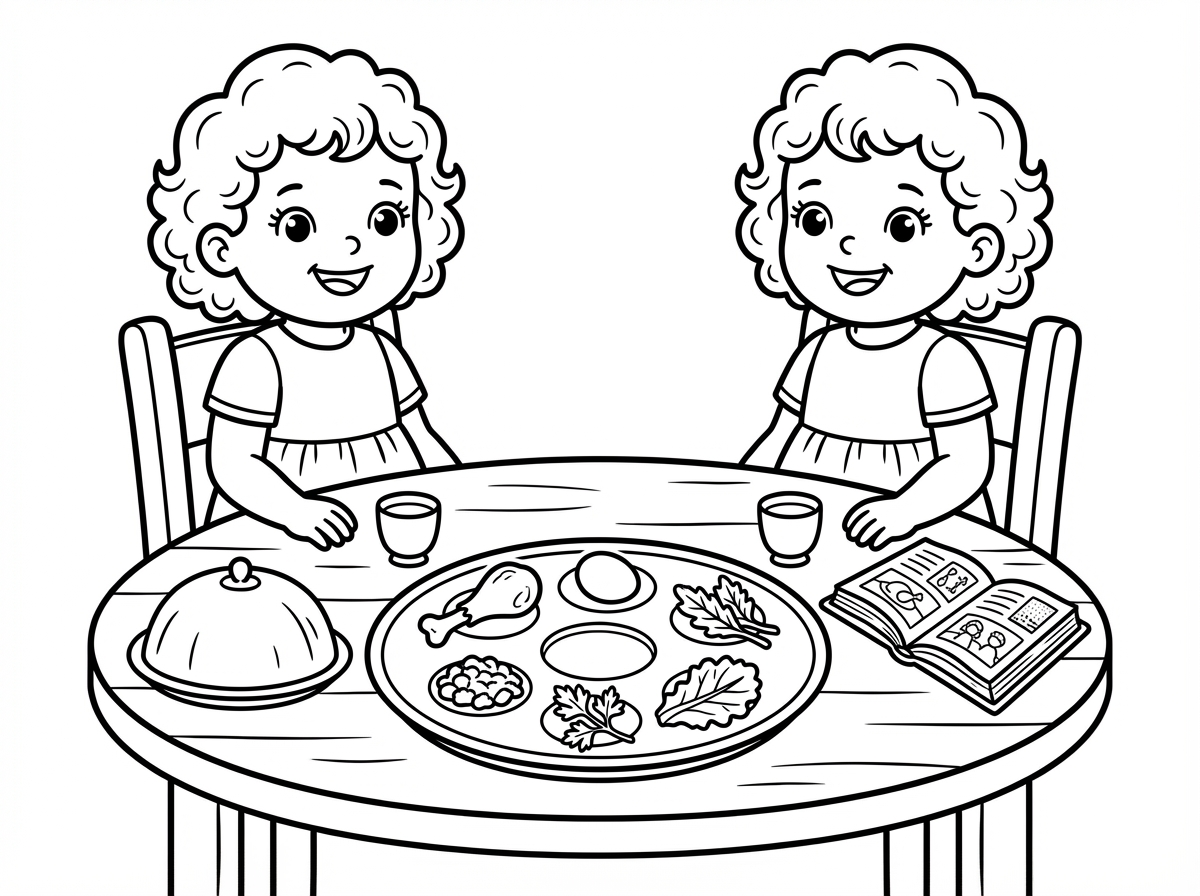 אפשר שתיצור לי דף של תאומות בנות 3 בשולחן ליל הסדר