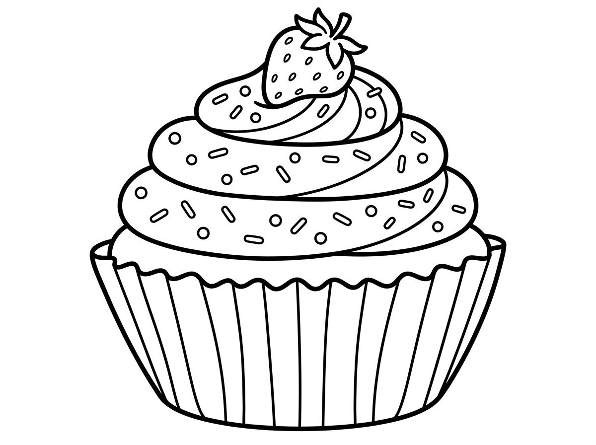 דף צביעה של קאפקייקס ענק עם תות למעלה וסוכריות