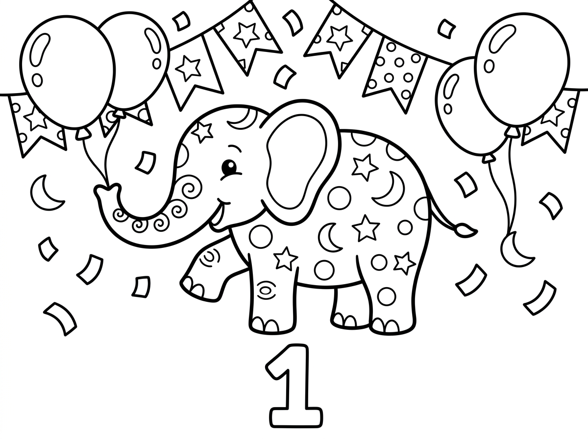 תהפוך לי את התמונה לדף צביעה של יום הולדת שנה