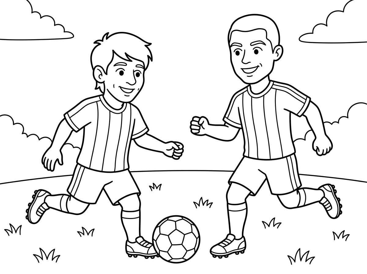 אפשר בבקשה דף צביעה של כדורגל עם מסי ורונלדו?