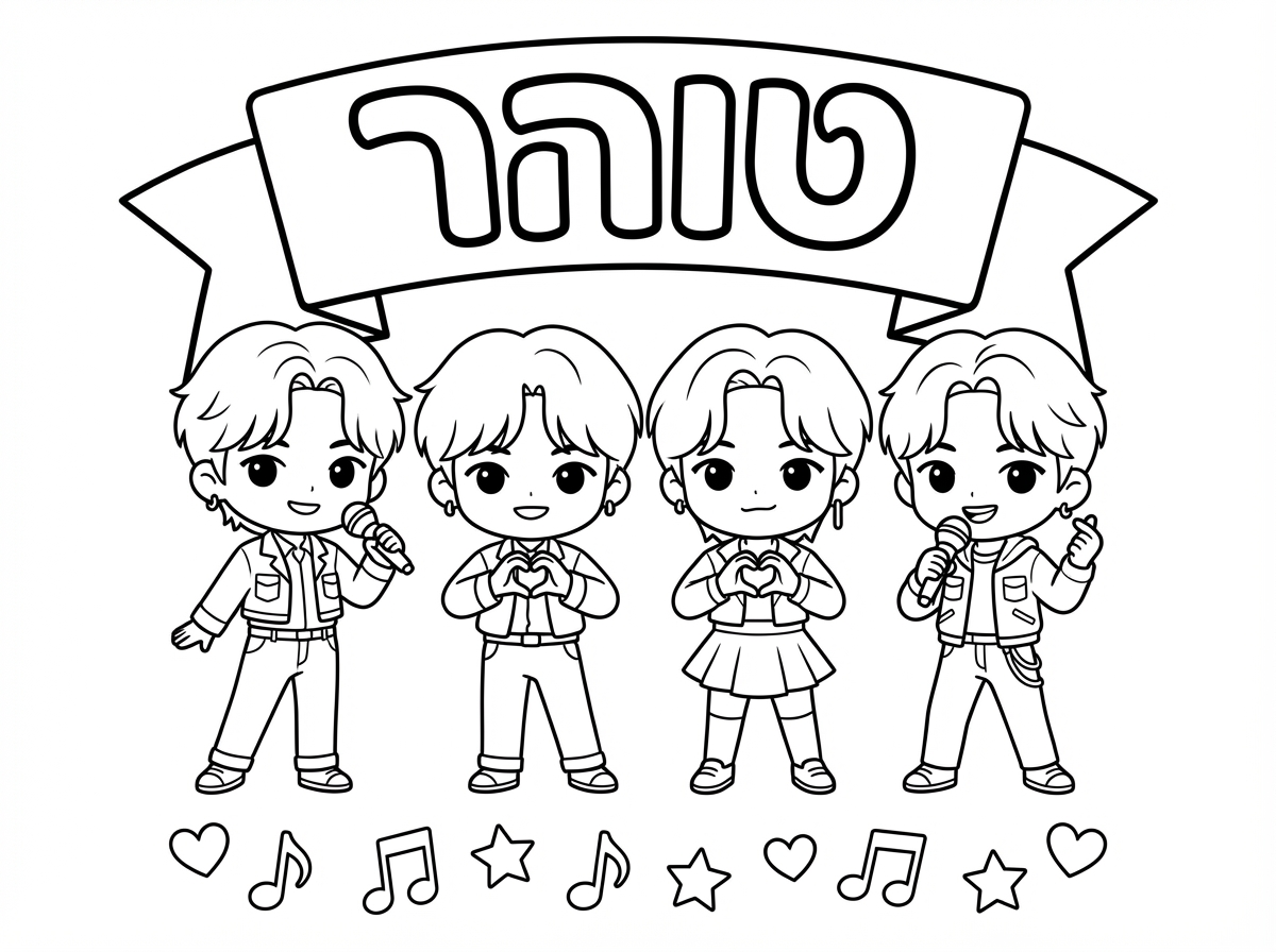 ותעשה לי דף שכתוב טוהר עם דמויות של קיי פופ k pop