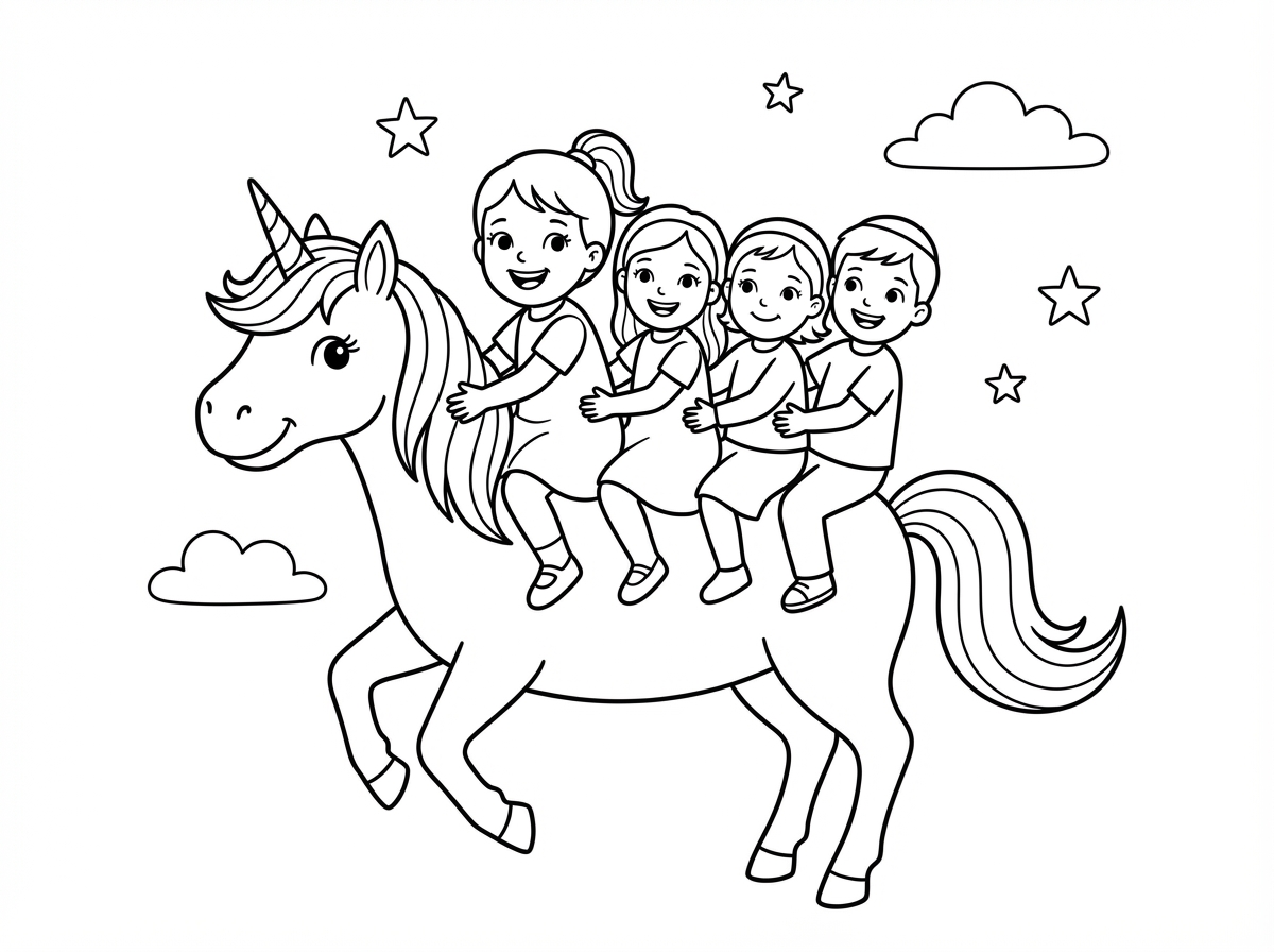 לא. אני הודיה בת 4 רוכבת על החד קרן. ואילה צופיה ויונתן יושבים מאחורי