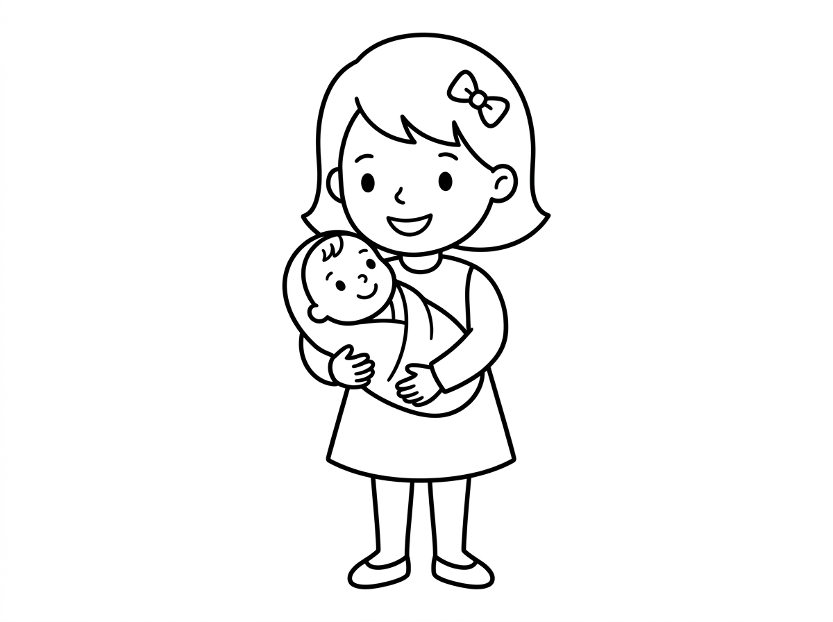 תעשה לי דף צביעה ילדה מחזיקה תינוק